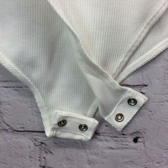 Future Collective Women's Plus Size 3X Bodysuit Ribbed Cut Out White Long Sleeve - Picture 5 of 7